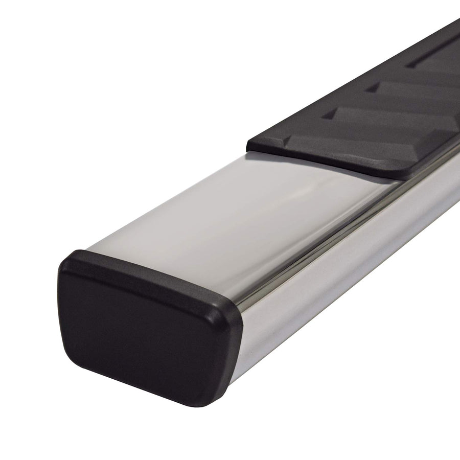 TrailFX Nerf Bars for 2002-2008 Dodge Ram 1500 Quad Cab Polished Stainless Steel 4 Inch Trapezoid Straight Side Steps with Step Pads Plastic End Caps Frame and Rocker Mount Running Board Pair