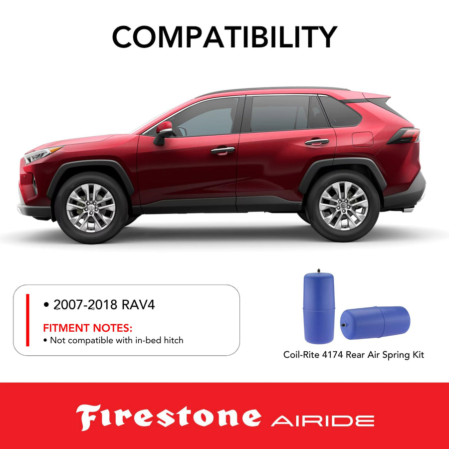 Firestone 4174 Airide Coil-Rite Rear Air Springs Kit fits 2007-2018 RAV4 | 5-35 PSI | 1,000 lbs Load Capacity | No Drill Installation | Made of Elastic Polyurethane