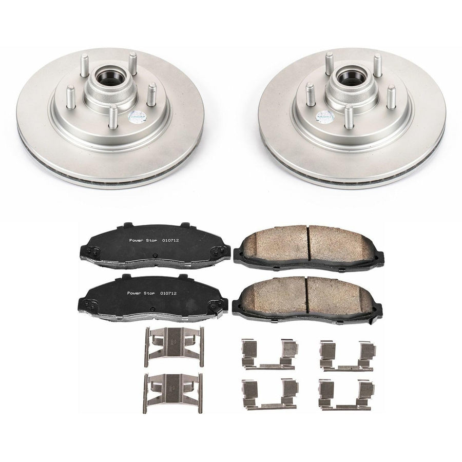 Power Stop Coated Brake Rotor CRK1914 & Ceramic Brake Pads- front For Ford F-150 2000-2003, Ford F-150 Heritage 2004, Lincoln Blackwood 2002 [Model Specific]