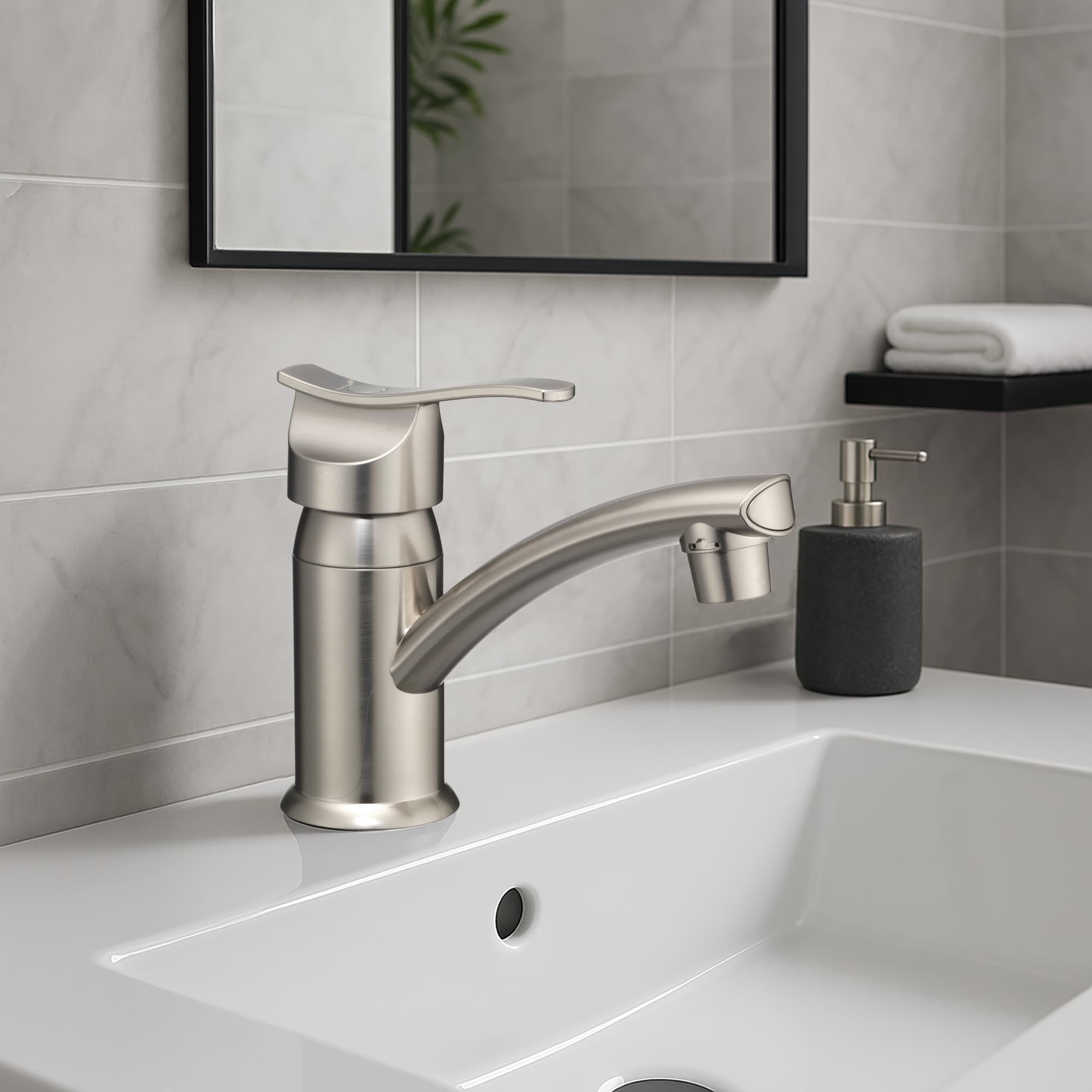 Dura Faucet Streamline RV Single Lever Centerset Lavatory Sink Faucet (Brushed Satin Nickel)