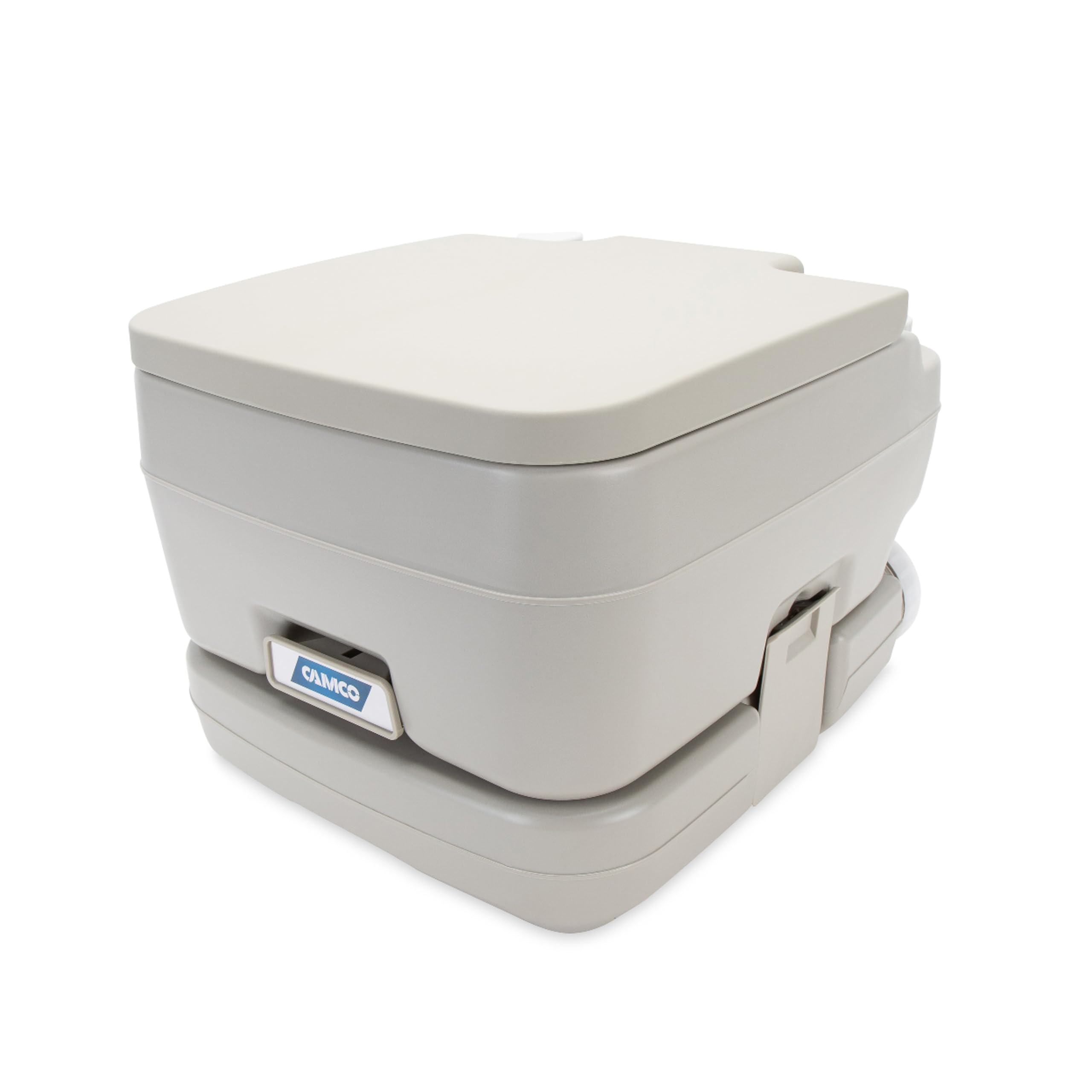 2.6-Gallon Camco Portable Toilet - Features Detachable Holding Tank w/Sealing Slide Valve & Bellow-Type Flush - Easy Transport w/Compact Lightweight Design & Carry Handle - Gray (41531)