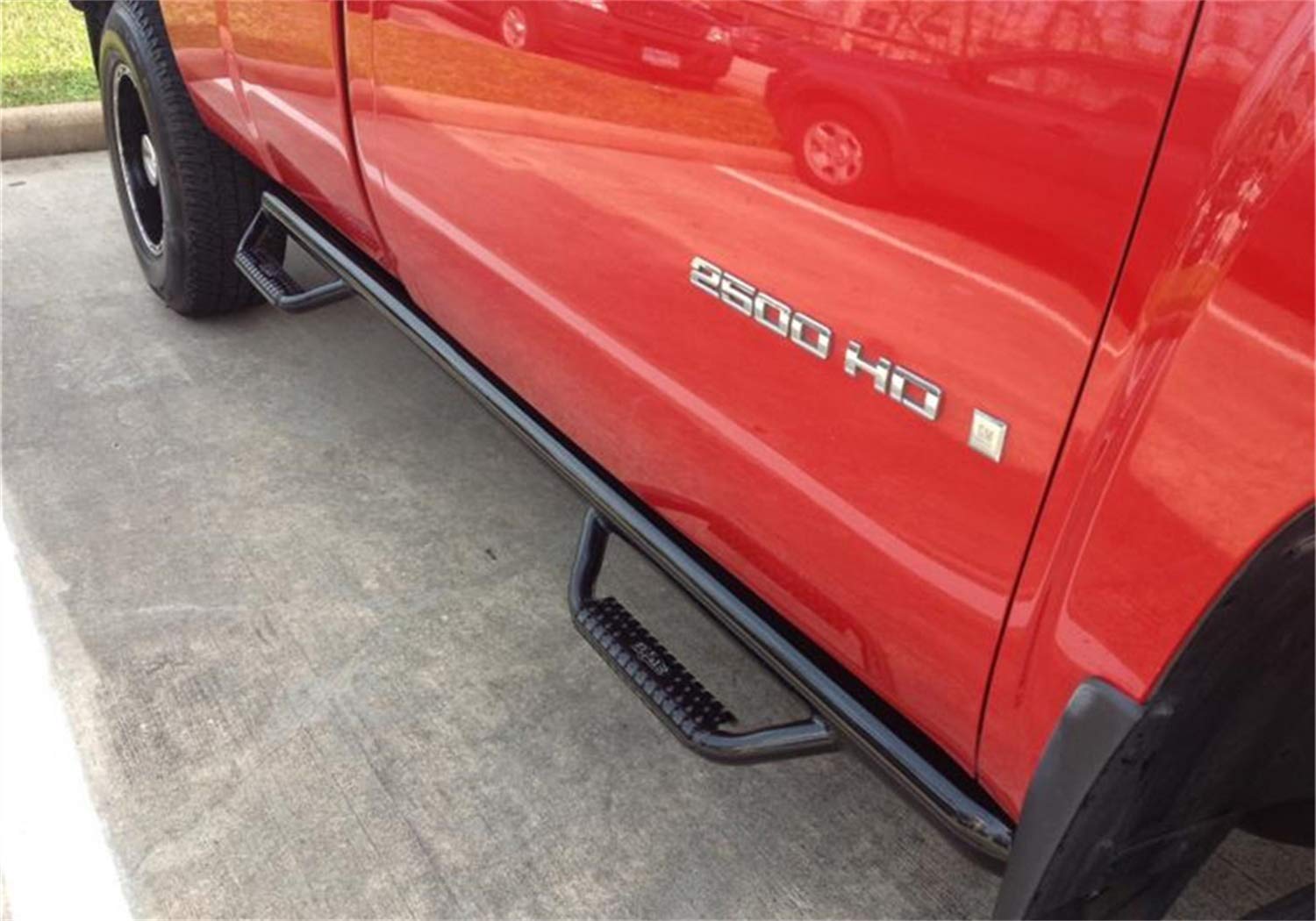 Nerf Steps RealTruck for Ford F-150/F-250 | Wheel-to-Wheel w/ Bed Access, Heavy Duty Steel, Textured Black | F8084RC-4-TX | Fits 1980-1996 Ford F-250 1980-1992, F-150 Regular Cab 8' Long Bed.