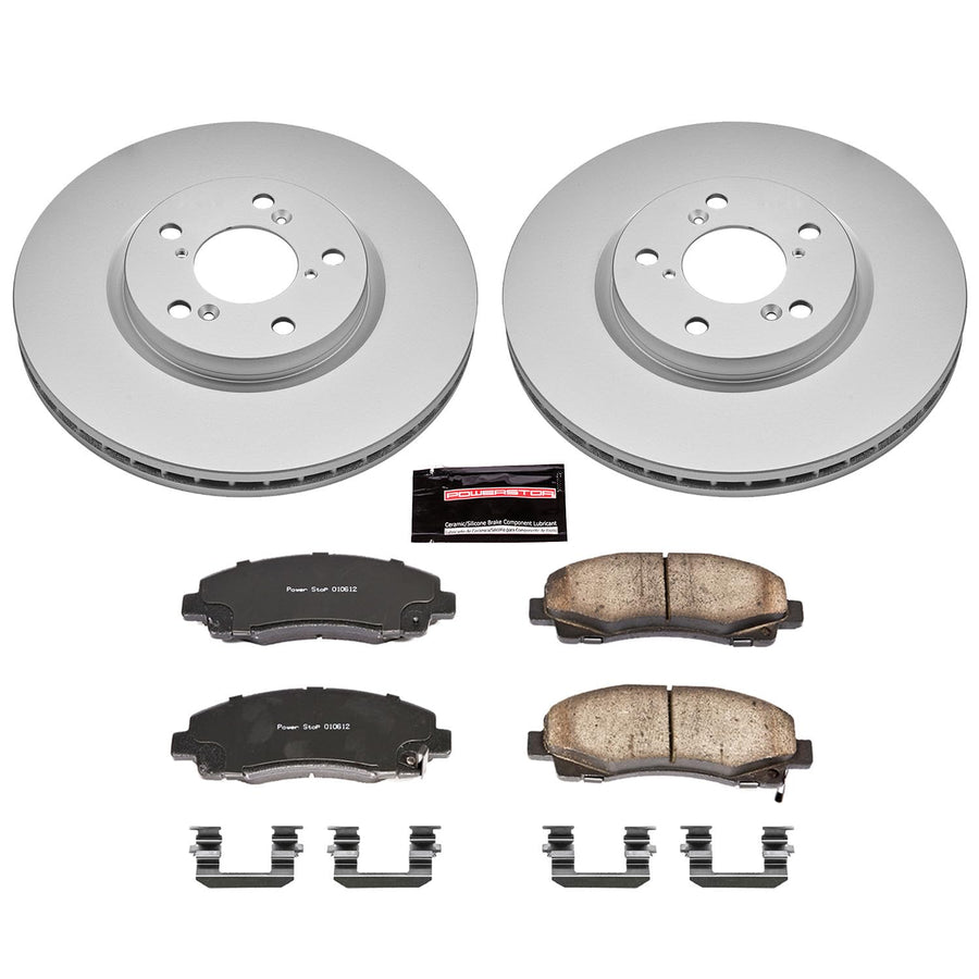 Power Stop Coated Brake Rotor CRK2429 & Ceramic Brake Pads- front For Honda Ridgeline 2006-2011 [Model Specific]