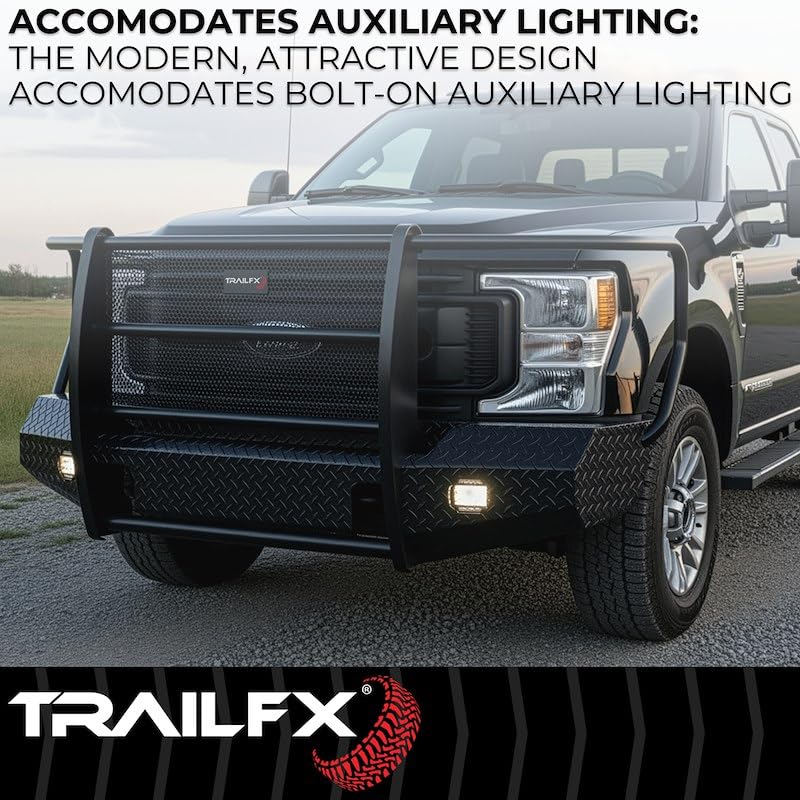 FX3010A Trail FX Bumper, One Piece Design, Direct Fit, With Grille Guard/Grille Mesh/Auxiliary Light Cutouts, Without Winch Mount, Gloss Black, Steel, Fits 2003-2005 Dodge Ram 2500/3500