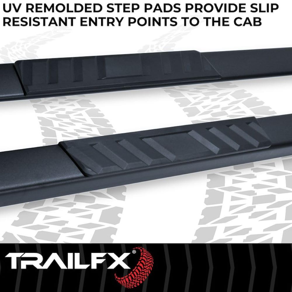 Truck Trailfx A4017B Side Step Bars Fits 2020-2021 Chevy Silverado 1500 4 Inch Straight Nerf Bars with Step Pads Black Matte Powder-Coated Steel Rocker Panel Mount Set of 2 A4017B