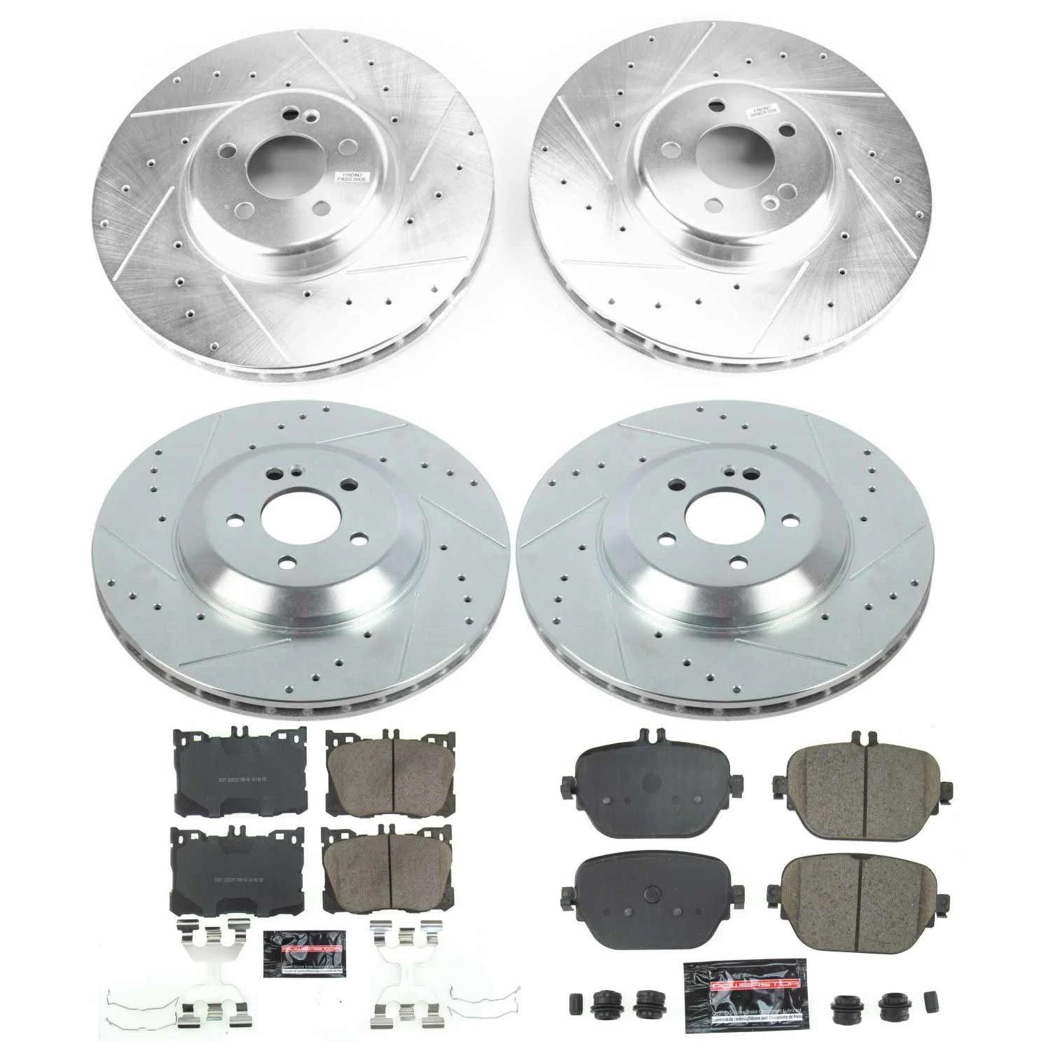 Power Stop K8106, Front and Rear Z23 Brake Kit-Drilled/Slotted Brake Rotors & Carbon Ceramic Brake Pads For Mercedes CLS450, Mercedes E, Mercedes E43 AMG, Mercedes E450 [Model Specific]