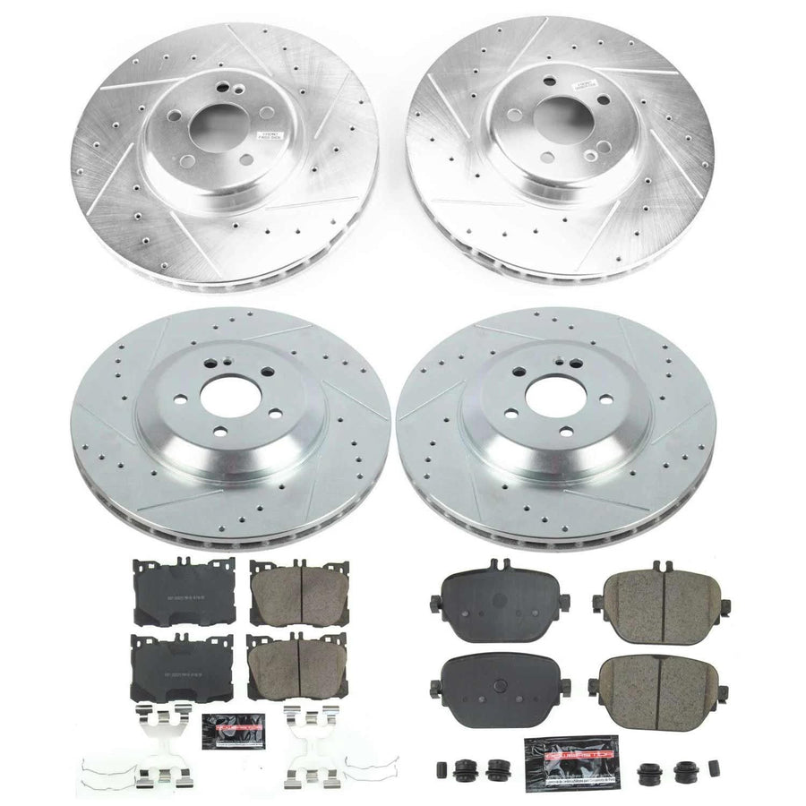 Power Stop K8106, Front and Rear Z23 Brake Kit-Drilled/Slotted Brake Rotors & Carbon Ceramic Brake Pads For Mercedes CLS450, Mercedes E, Mercedes E43 AMG, Mercedes E450 [Model Specific]