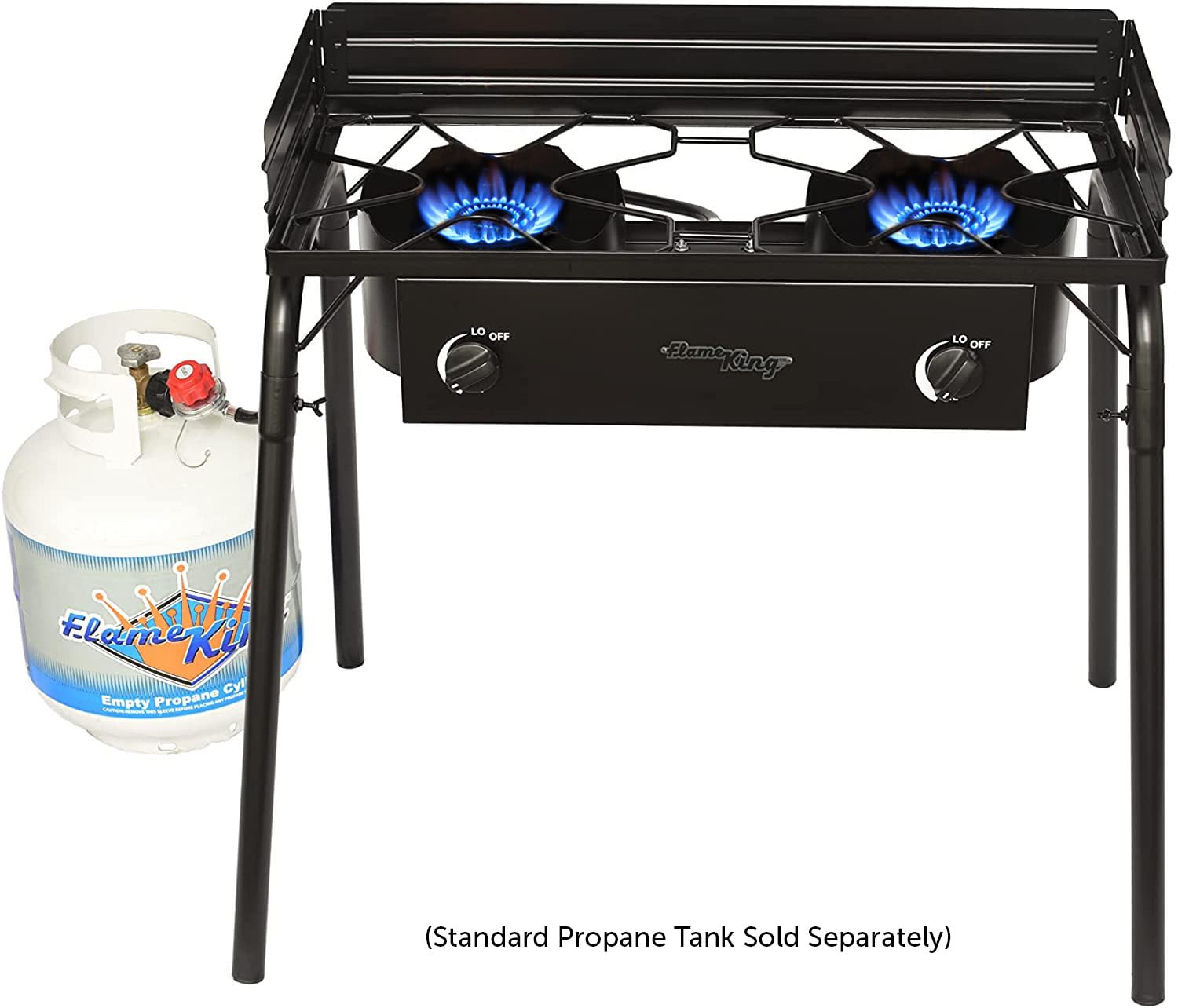 Flame King Double Dual Burner Outdoor Propane Stove 200K BTU Turkey Fryer/Camp Cooker, Portable with Stand Great for Backyard Cooking, Home Brewing & Canning