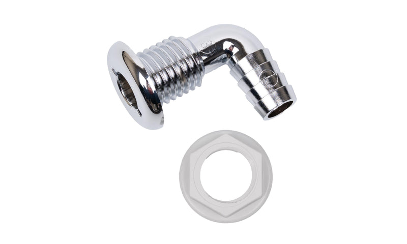 90 Degree Thru-Hull Fitting T-H Marine | 3/4" Chrome Plated Hose Barb for Durable Marine Connections | UV Stabilized Plastic for Longevity | Easy Installation for Maintenance and Replacement
