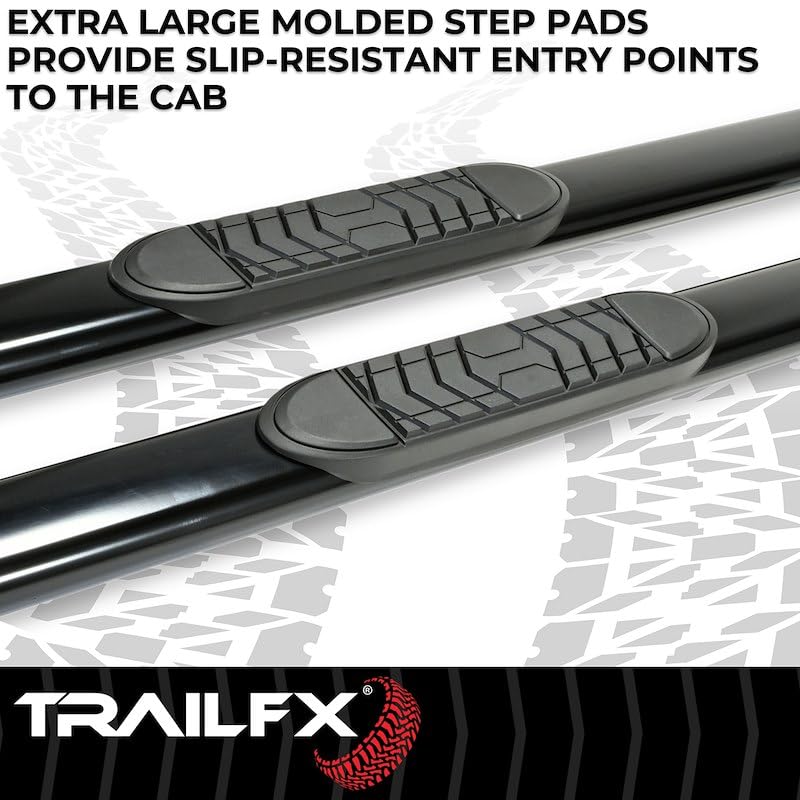 Truck Running Boards Fits Ram 1500 2011-2018 Standard Cab Oval 5 Inch Straight Wheel-to-Wheel Nerf Bars with Step Pads – Black Powder Coated Steel Rocker Panel Mount TrailFX A7054B
