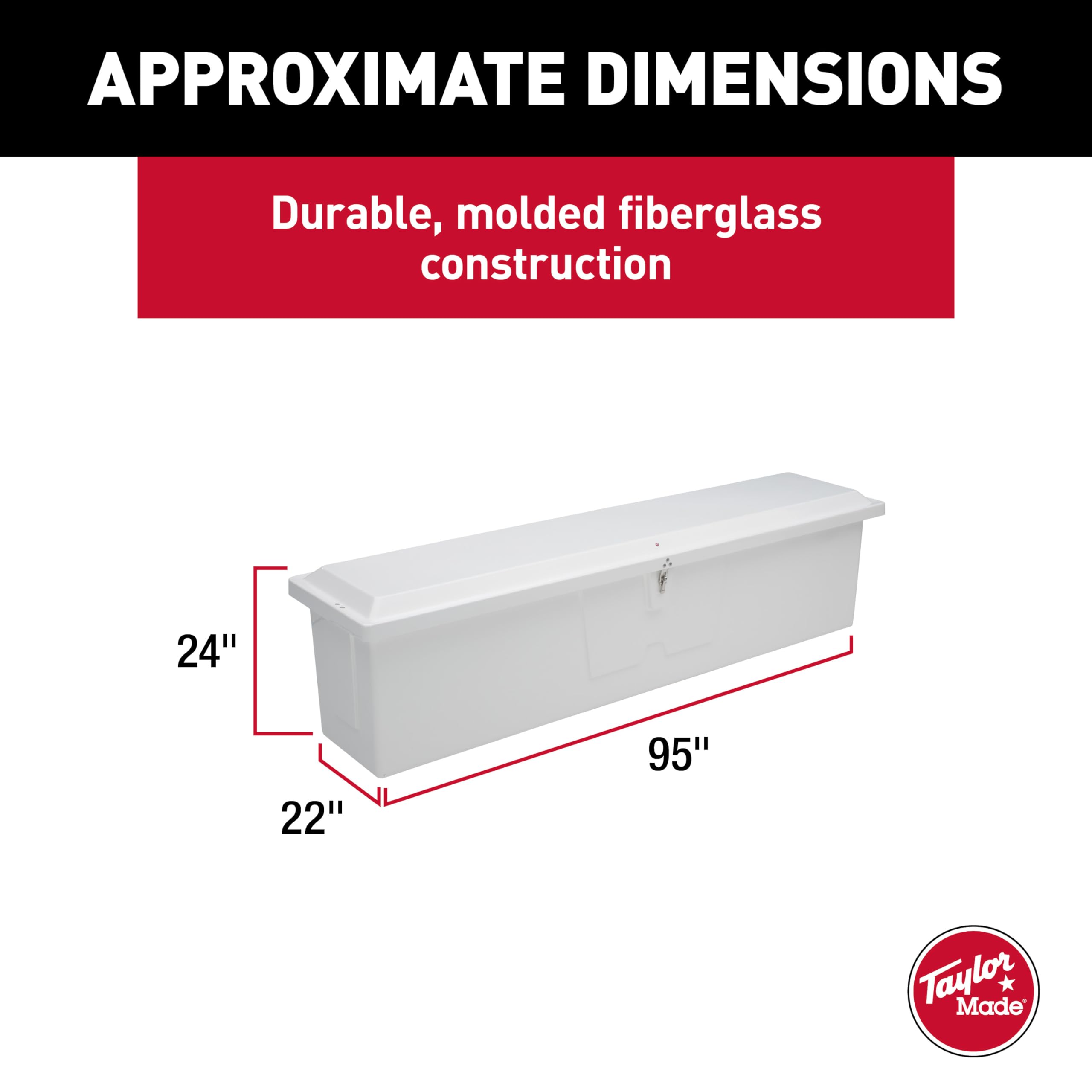 Taylor Made Standard Stow N’ Go Fiberglass Dock Box, Extra Large (24" H X 95" W X 22" D), White, Smooth Interior Finish, Lockable Latch, Stainless-Steel Hardware - 83559