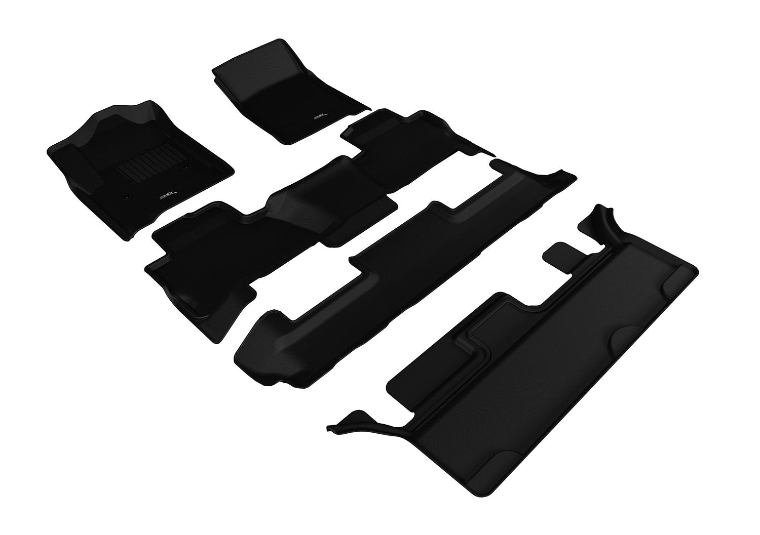 3D MAXpider Floor Mats All-Weather for GMC Yukon (2nd Row Bench Seat) 2015-2020 Custom Fit Car Liners, Kagu Series (1st, 2nd & 3rd Row, Black)
