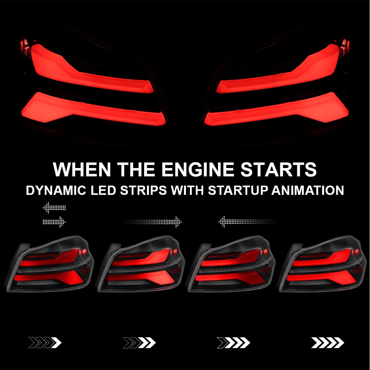 Full LED Black Red Tail Lights w/Sequential Signal, SPEC-D TUNING Startup Animation Compatible with 2015-2021 Subaru WRX and WRX STI