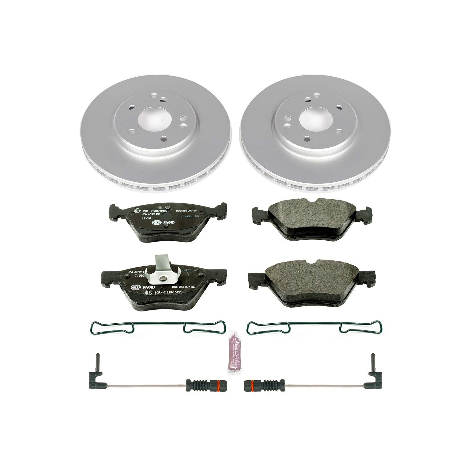 Power Stop Front Euro-Stop Brake Kit ESK2926 and 2 Front Sensor Wires For Crossfire, CLK320, CLK430, E300, E320, E, E430, SLK320 [Model Specific]