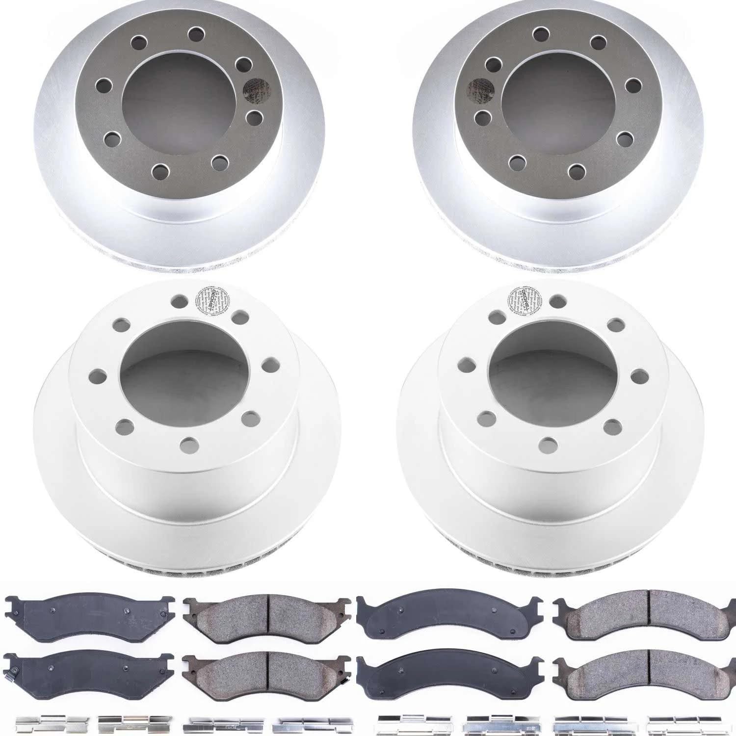 Power Stop CRK5466 Brake Rotor Coated and Ceramic Brake Pads- Front & Rear For Dodge Ram 2500 2001-2002, Dodge Ram 3500 2001-2002 [Model Specific]