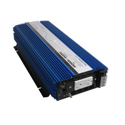 AIMS Power Pure Sine Inverter PWRI300012120S, 3000 Watt Continuous Power, 6000 Watt Surge Peak Power, 12 Volt DC Input, Pure Sine Wave, GFCI Outlet, AC Direct Connect Terminal Block