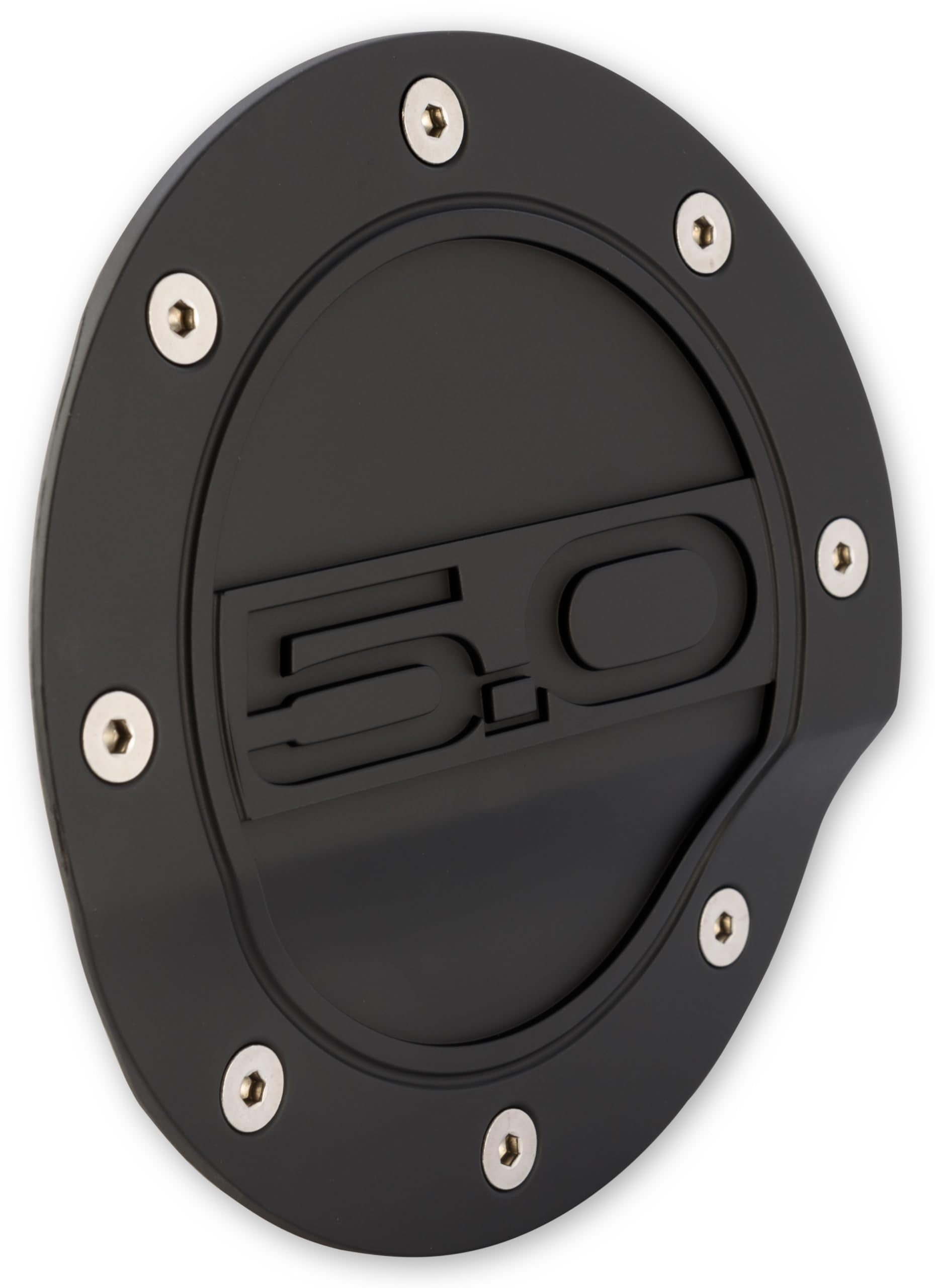 Drake Muscle Cars Fuel Door Comp Series with '5.0' Lettering in Satin Black Finish Compatible with 2015-2021 Ford Mustang, Model FR3Z-6640526-5A