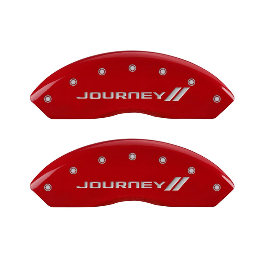 MGP Caliper Covers 'Journey ll' 12200SJNYRD Engraved Caliper Cover with Red Powder Coat Finish and Silver Characters, (Set of 4)