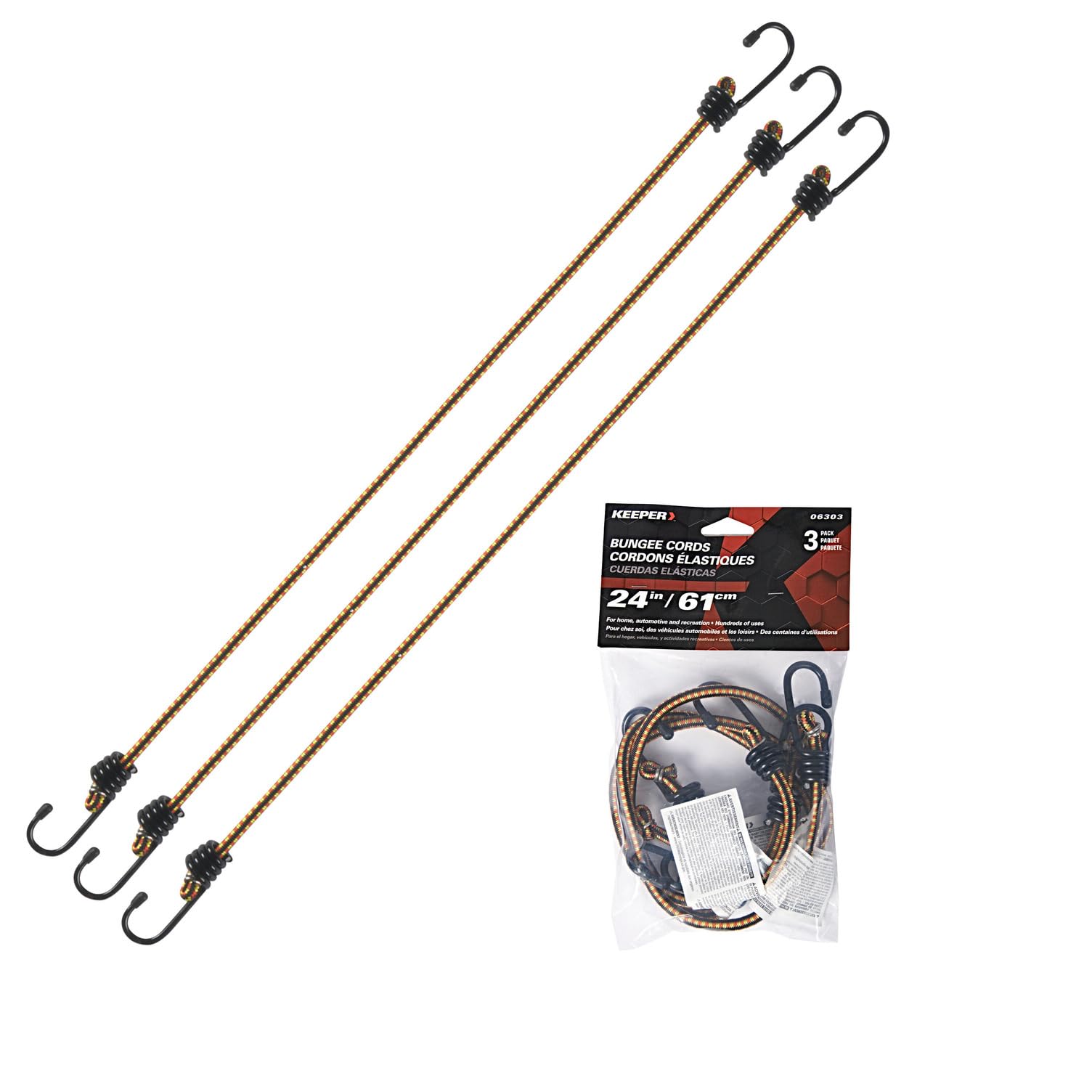 24” Bungee Cord - Keeper, 3 Pack - UV and Weather-Resistant