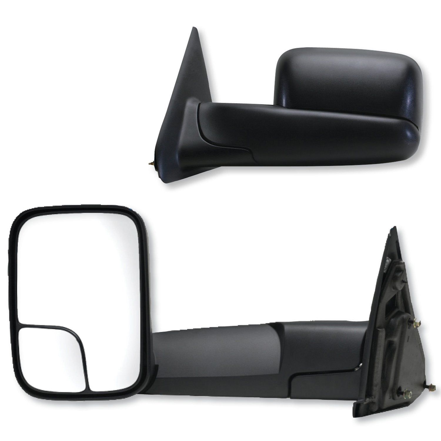 K Source Towing Mirror Pair – For 2002-2009 Ram 1500, 2500, 3500, Spot Mirror, Textured Black, Flip-out-head, Foldaway, Manual, Driver & Passenger Side Pair (L&R)