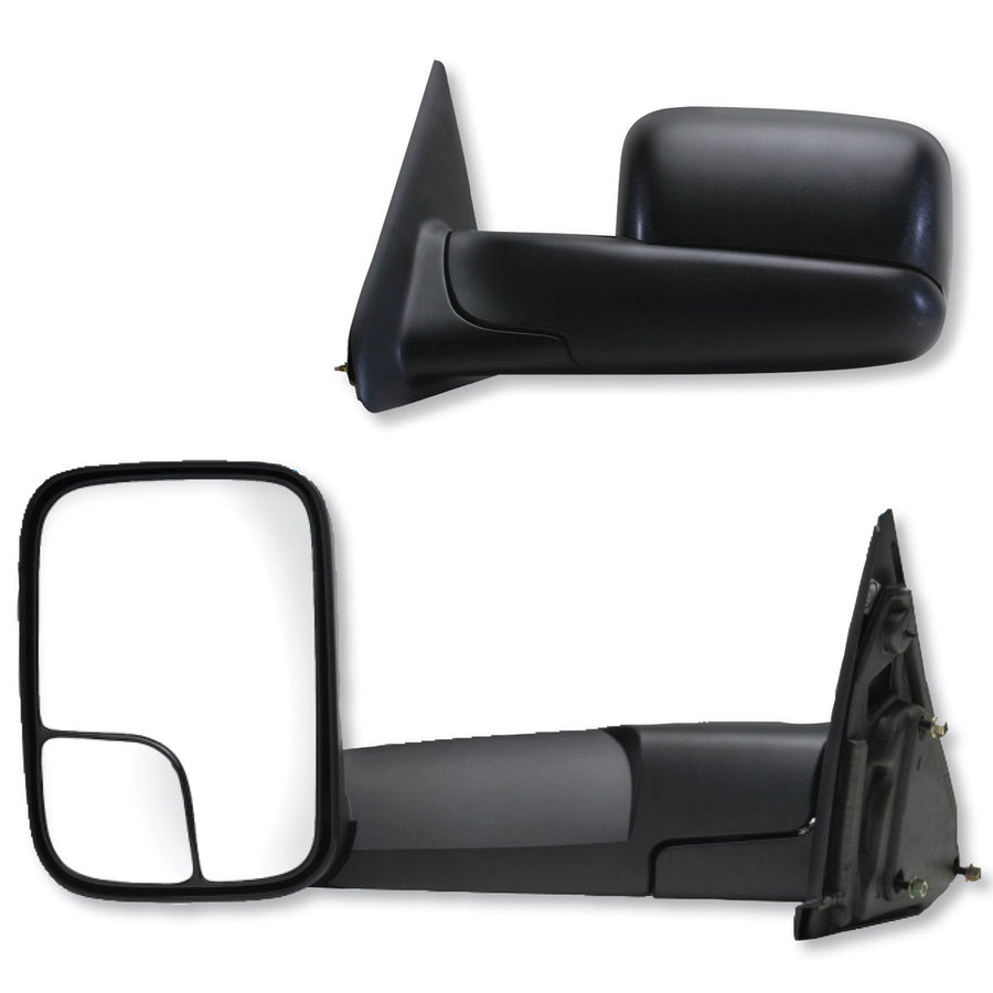 K Source Towing Mirror Pair – For 2002-2009 Ram 1500, 2500, 3500, Spot Mirror, Textured Black, Flip-out-head, Foldaway, Manual, Driver & Passenger Side Pair (L&R)