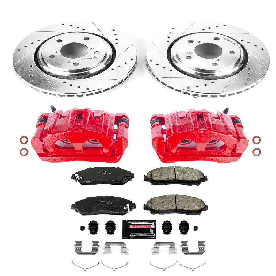 Power Stop Evolution Sport KC7352 Front Caliper Kit-Drilled/Slotted Rotors, Carbon Ceramic Brake Pads, Calipers For Acura MDX, Honda Pilot, Honda Ridgeline [Model Specific]