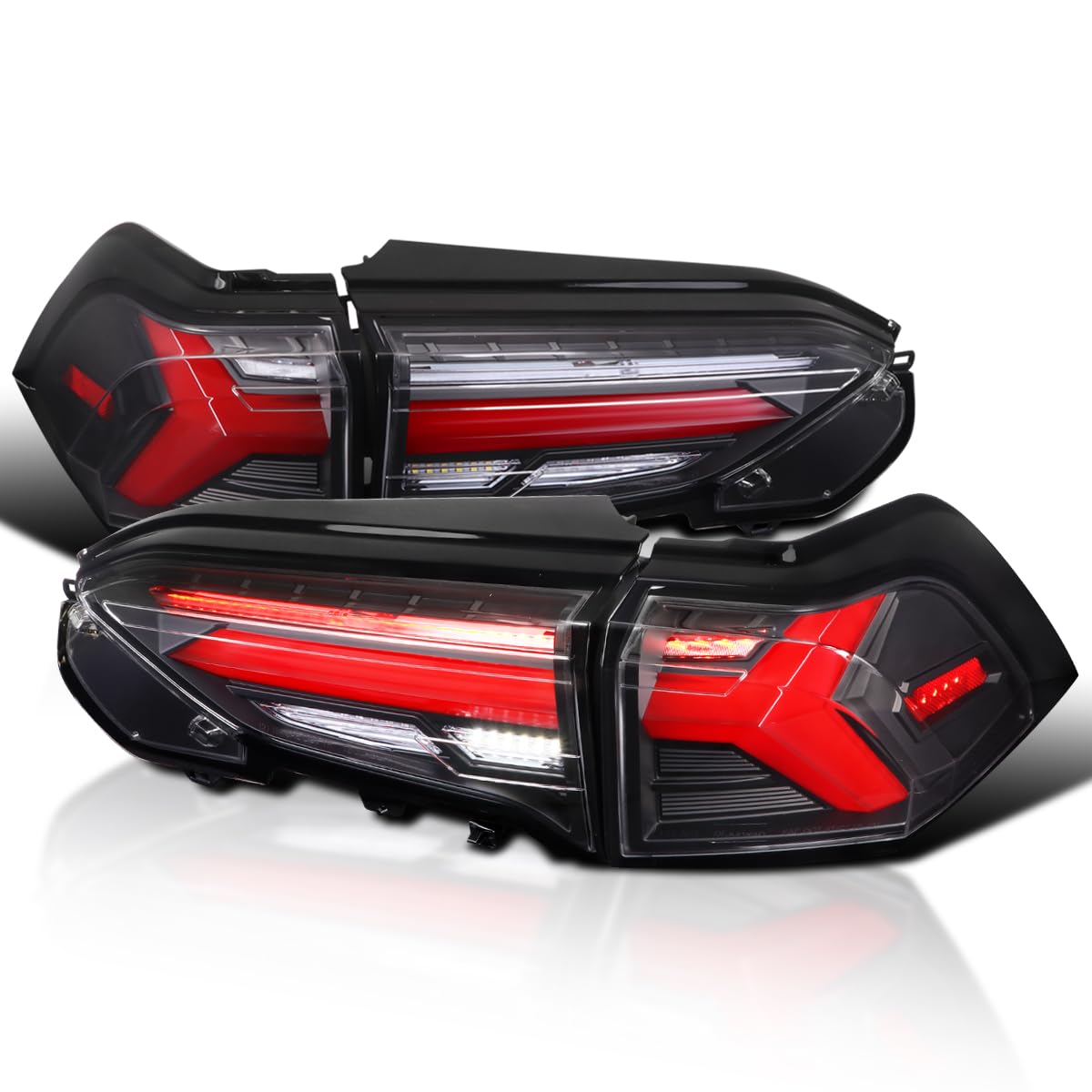 Black LED Sequential Tail Lights w/Red Bar SPEC-D TUNING Compatible with 2019-2023 Toyota RAV4, Left + Right Pair Assembly