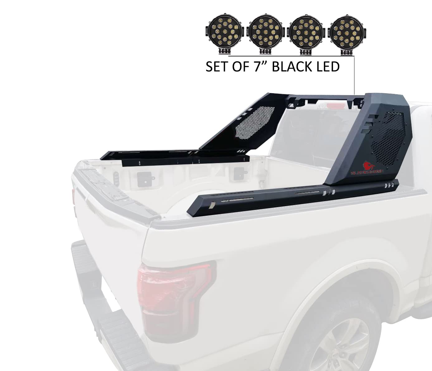 Vigor Roll Bar Black Horse incl.Pair of 7.0 in Dia. led Lights w/Black Trim Rings Modular Compatible with 07-25 Silverado 1500|07-25 Sierra 1500|09-10 Ram 1500|09-25 F-150|07-25 Tundra