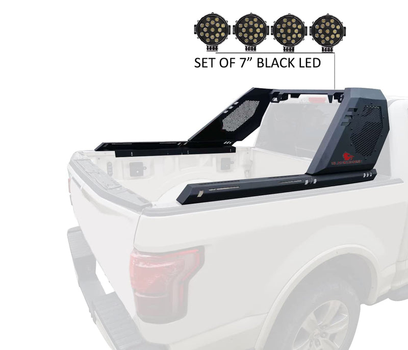 Vigor Roll Bar Black Horse incl.Pair of 7.0 in Dia. led Lights w/Black Trim Rings Modular Compatible with 07-25 Silverado 1500|07-25 Sierra 1500|09-10 Ram 1500|09-25 F-150|07-25 Tundra