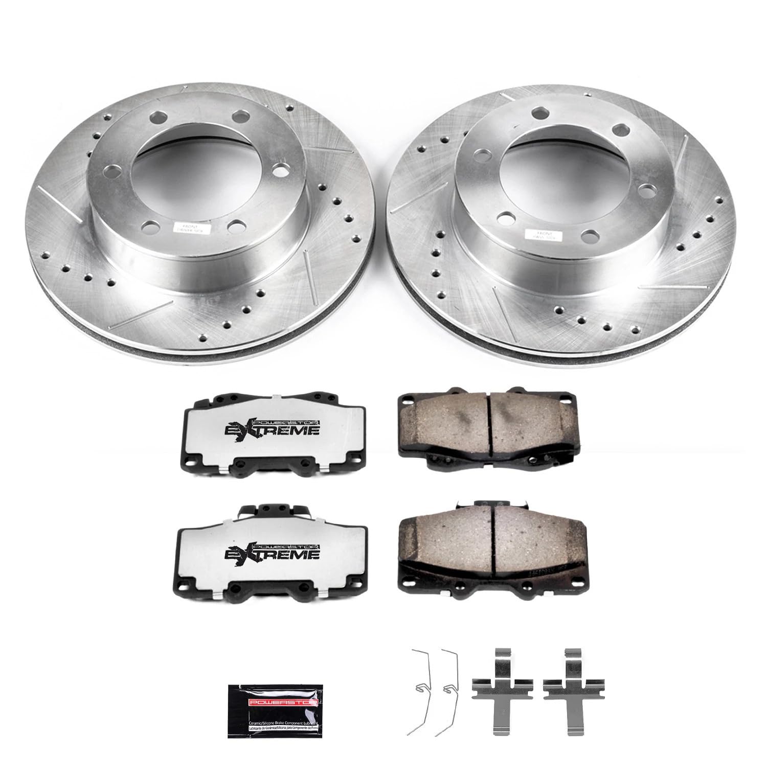 Power Stop Brake Kit Front For 1995 1996 1997 1998 1999 2000 2001 2002 Toyota 4Runner - Truck & Tow Carbon Fiber Ceramic Pads & Drilled and Slotted Rotors Replacement, K1233-36