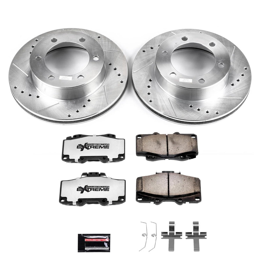 Power Stop Brake Kit Front For 1995 1996 1997 1998 1999 2000 2001 2002 Toyota 4Runner - Truck & Tow Carbon Fiber Ceramic Pads & Drilled and Slotted Rotors Replacement, K1233-36