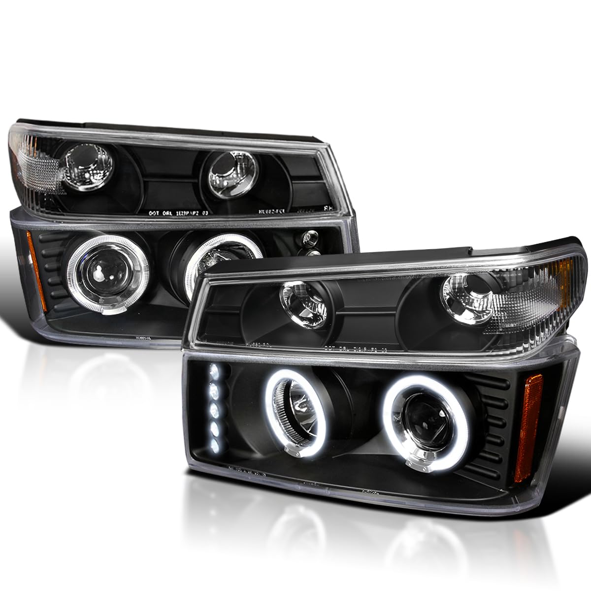Black Housing SPEC-D TUNING Clear Lens LED Halo Projector Headlights + Bumper Lights Compatible with 2004-2012 Chevy Colorado, 2004-2012 GMC Canyon, Left + Right Pair Headlamps Assembly
