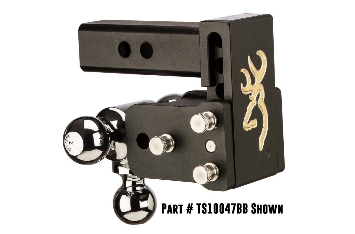 B&W Trailer Hitches Adjustable Tow & Stow Trailer Hitch Ball Mount with Browning Logo - Fits 2" Receiver, Dual Ball (2" x 2-5/16"), 5" Drop, 10,000 GTW - TS10037BB