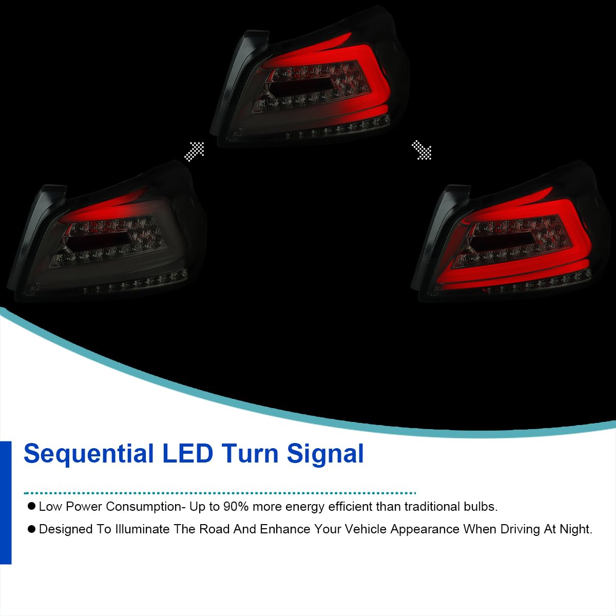 Smoke LED Tail Lights SPEC-D TUNING w/White Sequential LED Tube Compatible with 2015-2021 Subaru WRX/WRX STI Left + Right Pair Assembly
