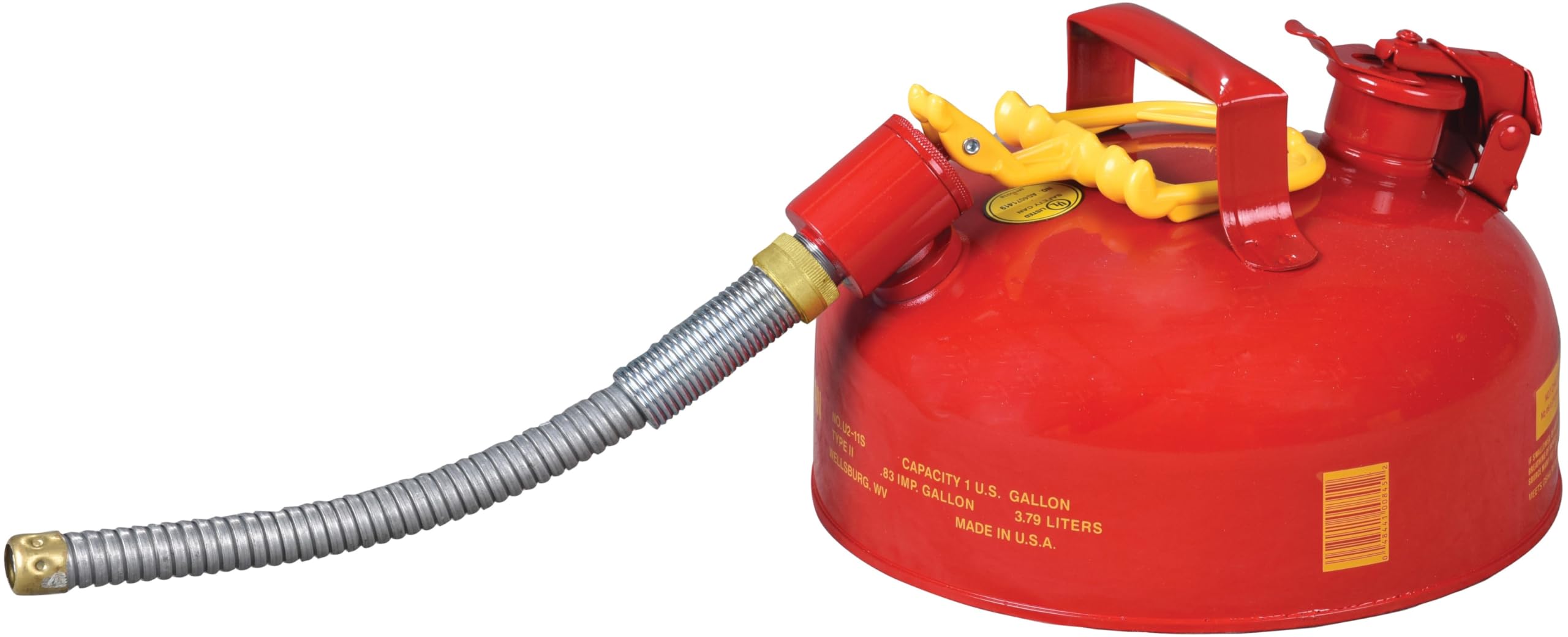 Eagle 1 Gallon Red Type II Safety Gas Can for Gasoline with Flame Arrester, Self-Closing Lid, and 12" x 5/8" Flexible Metal Hose, Made in the USA, Galvanized Steel Flammable Storage Can, U211SX5