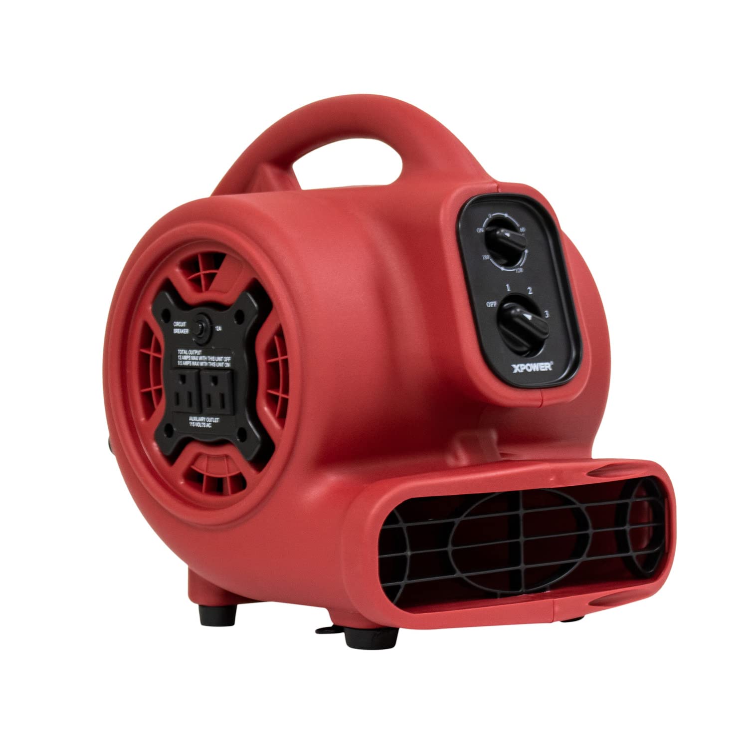 P-230AT XPOWER 1/5 HP 800 CFM Mini Air Mover with 3-Hour Timer and Built-in Dual Outlets for Daisy Chain, 2.3-Amp