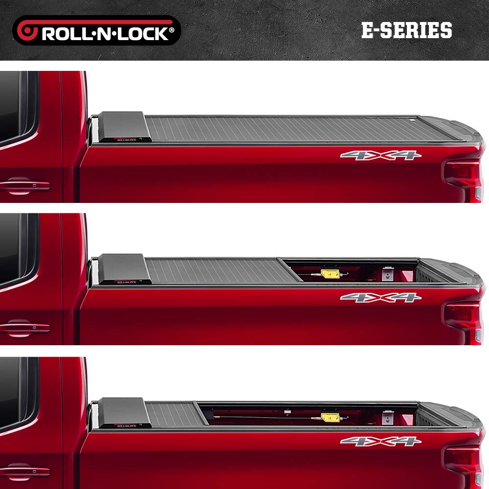 Roll-N-Lock E-Series Retractable Truck Bed Tonneau Cover | RC223E | Fits 2019 - 2025 Chevy/GMC Silverado/Sierra, works w/ MultiPro/Flex tailgate (w/o Carbon Pro Bed) 5' 10" Bed (69.9")