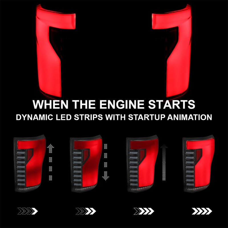 Black Lightning Style SPEC-D TUNING LED Tail Lights w/Red LED Sequential Turn Signal and Startup Animation Compatible with 2015-2017 Ford F150, Left + Right Pair Assembly