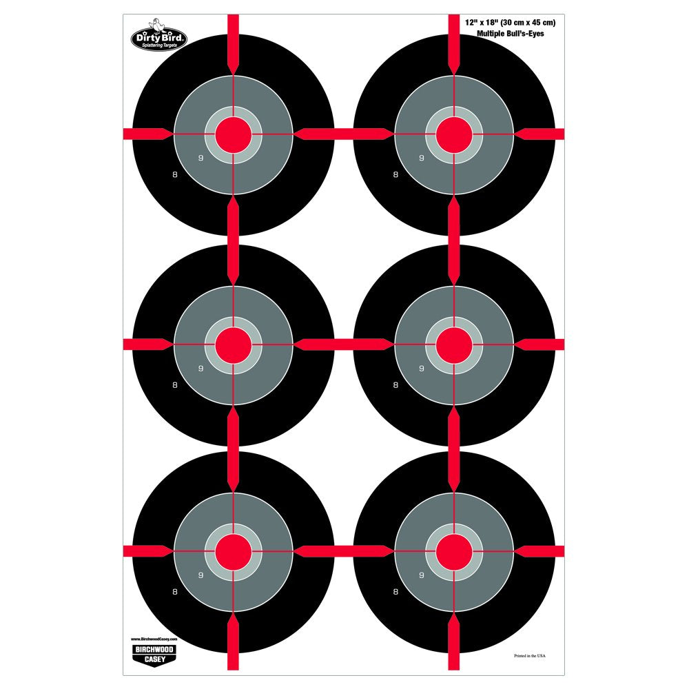 Birchwood Casey 12"x18" Non-Adhesive Dirty Bird Splattering Targets Practice Shooting for Indoor and Outdoor Use, Multi-Bullseye - 8 Targets