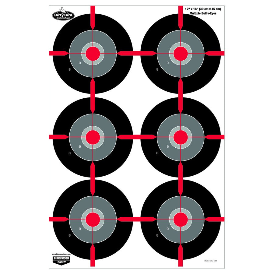 Birchwood Casey 12"x18" Non-Adhesive Dirty Bird Splattering Targets Practice Shooting for Indoor and Outdoor Use, Multi-Bullseye - 8 Targets