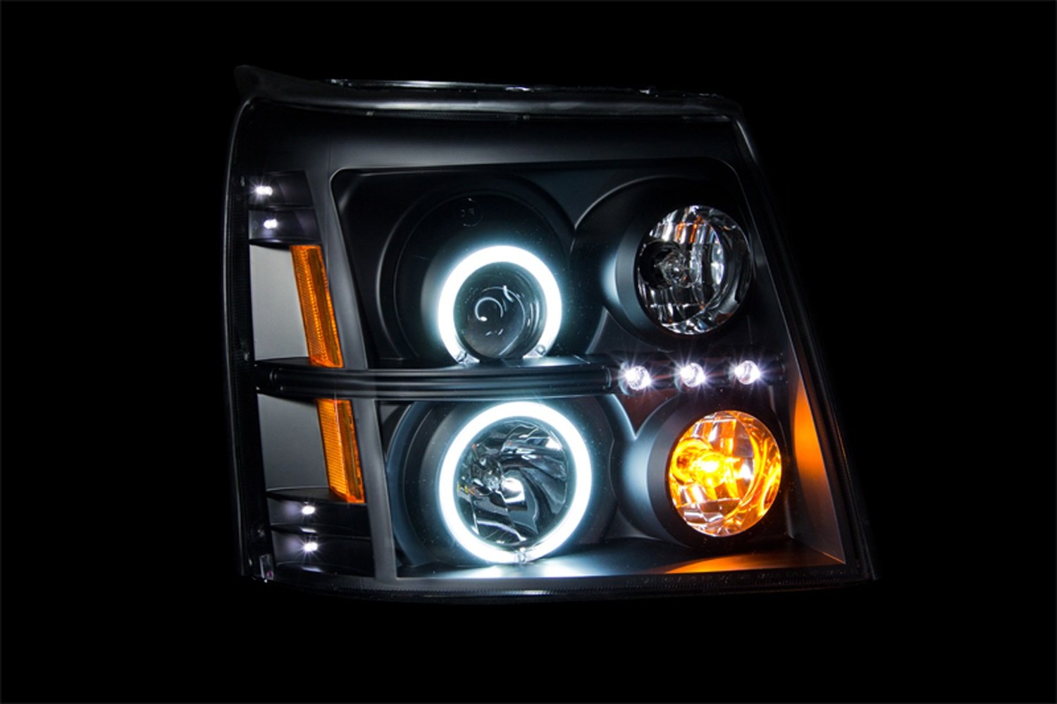 Cadillac Escalade Anzo USA 111142 Projector Halo Black Clear Amber Headlight Assembly - (Sold in Pairs)