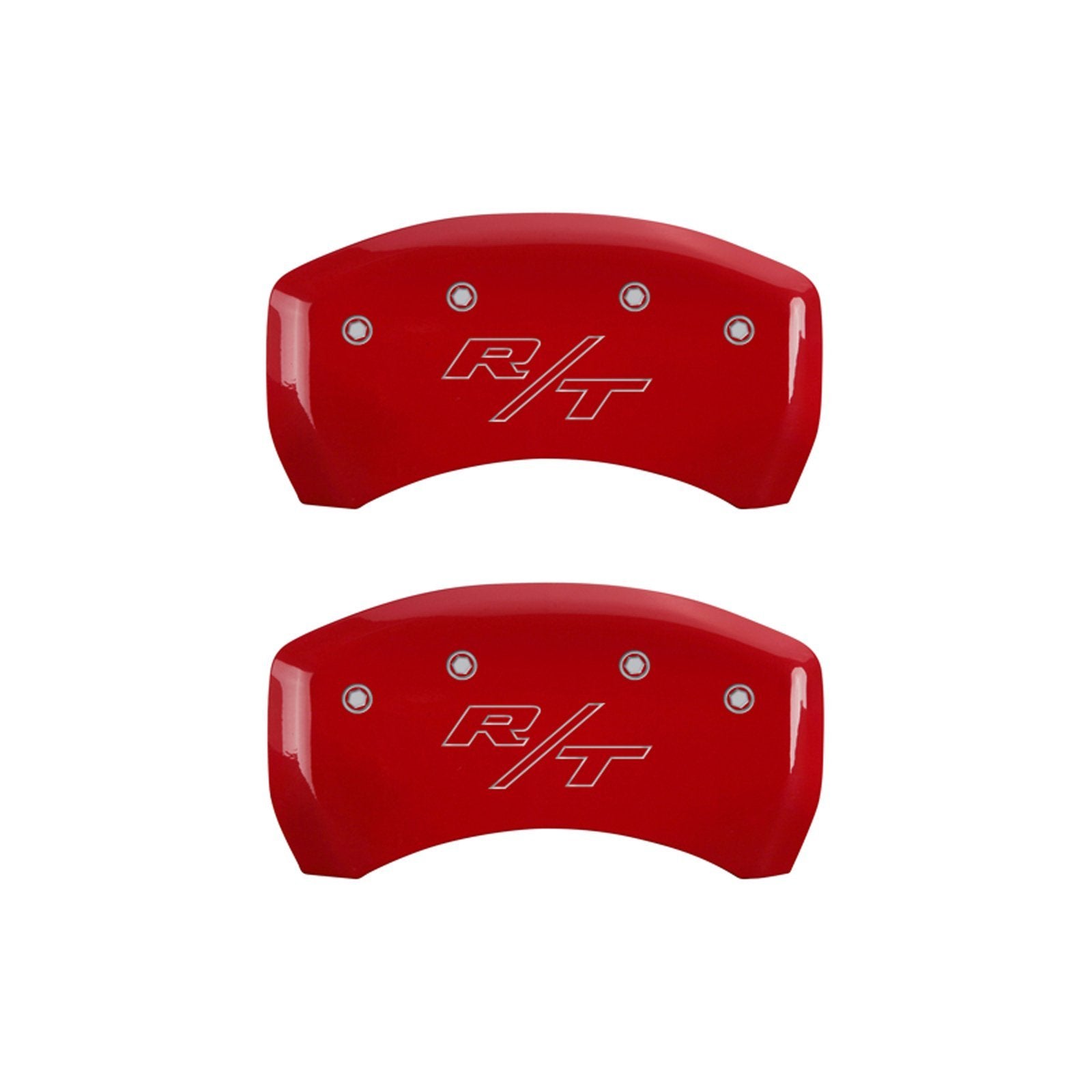 Brake Caliper Covers for 2011-2023 Dodge Challenger & 2011-2023 Dodge Charger - MGP Caliper Covers (Requires Dual Piston Front Caliper) Front and Rear Set - Engraved R/T Vintage Logo (Red)