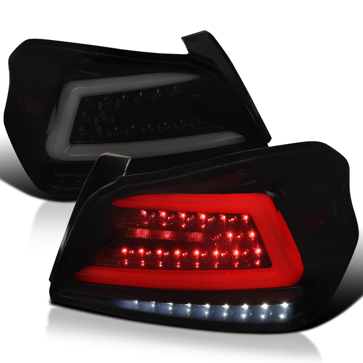 Black Smoke LED Tail Lights w/White Sequential LED Tube SPEC-D TUNING Compatible with 2015-2021 Subaru WRX/WRX STI Left + Right Pair Assembly