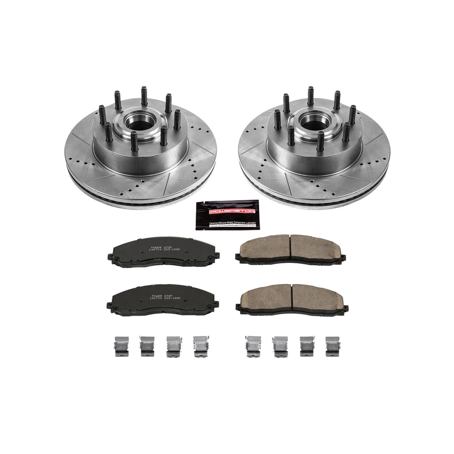 Power Stop K6821 Z23 Carbon Fiber Brake Pads Front with Drilled & Slotted Brake Rotors Kit For Ford F-250 Super Duty 2012-2022, Ford F-350 Super Duty 2013-2022 [Model Specific]