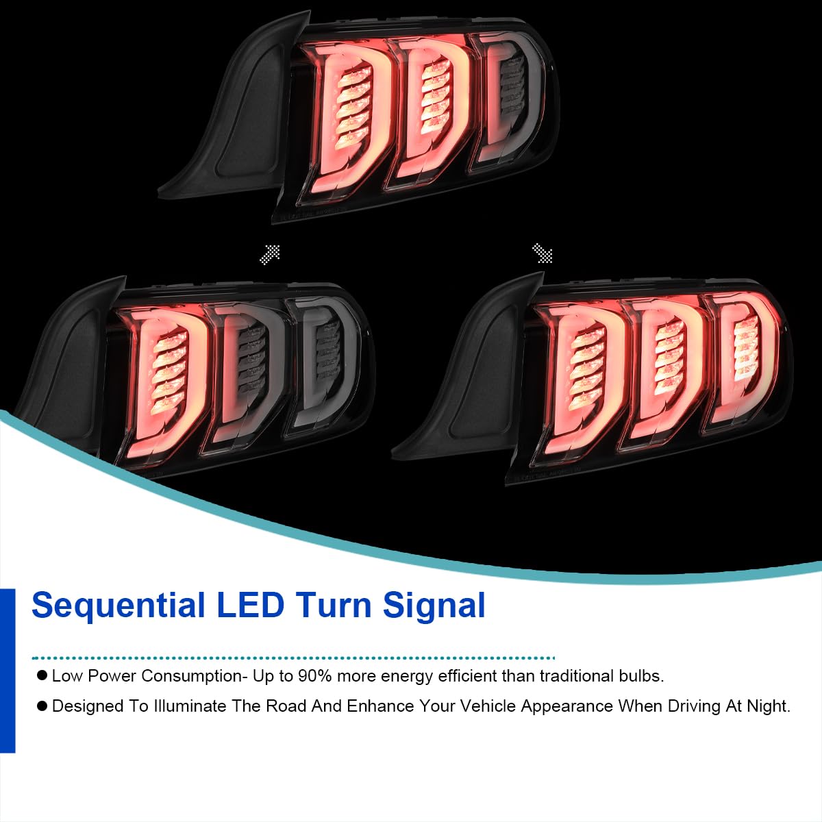 Full LED Jet Black Tail Lights with Sequential Turn Signals SPEC-D TUNING Compatible with 2015-2023 Ford Mustang Coupe/Convertible, Left + Right Pair Assembly