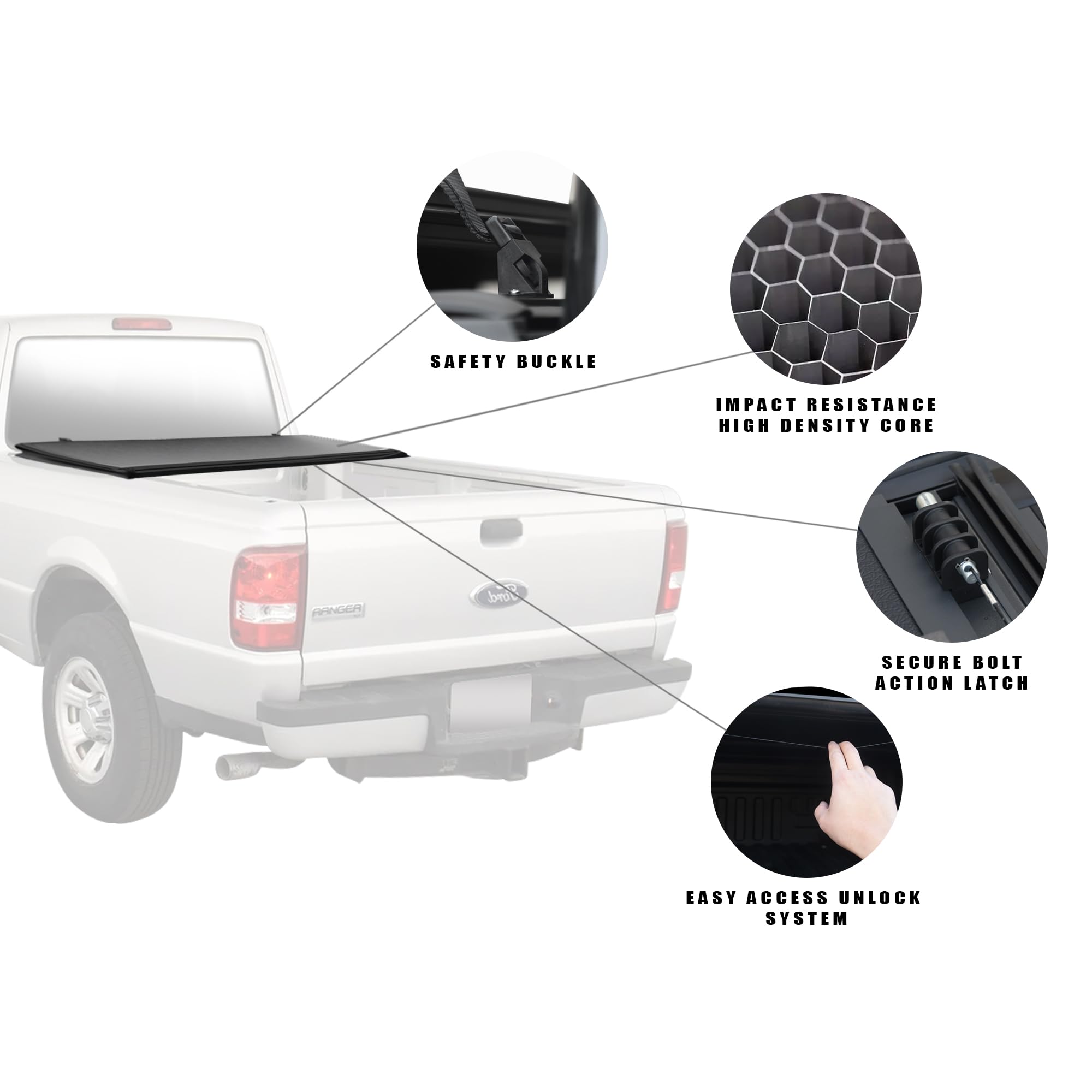 CoveRex TFX Series Armordillo USA Low Profile Hard Tri-Fold Truck Bed Tonneau Cover Fits 1983-2011 Ford Ranger / 1994-2010 Mazda B-Series B2300 / B2500 / B3000 / B4000 6 Ft (72") Bed