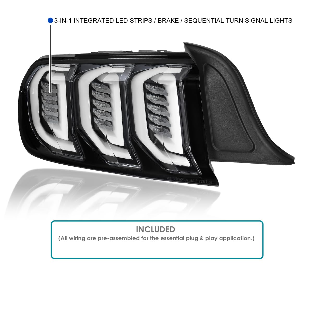 Full LED Jet Black Tail Lights with Sequential Turn Signals SPEC-D TUNING Compatible with 2015-2023 Ford Mustang Coupe/Convertible, Left + Right Pair Assembly