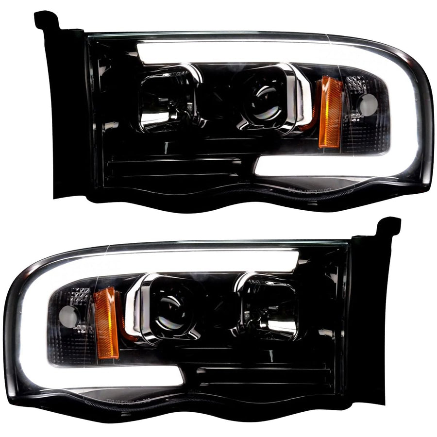RECON - Premium Ultra Bright Projector Headlights Fits 2002-2005 Dodge RAM (1500, 2500, 3500) OLED Halos & DRL - Smoked Lens