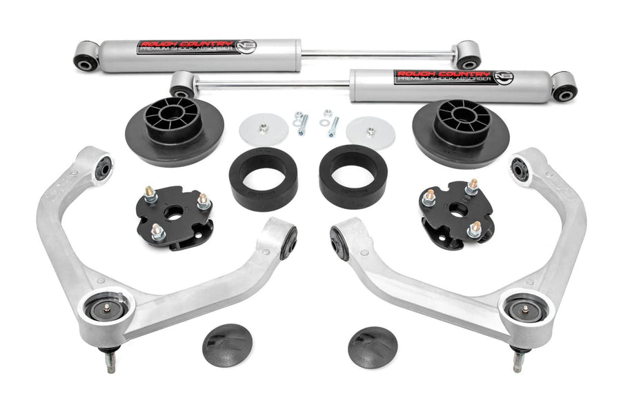 3" Rough Country Suspension Lift Kit with Strut Spacers & N3 Rear Shocks for Ram 1500 4WD (2012-2018) - Silver Upper Control Arms