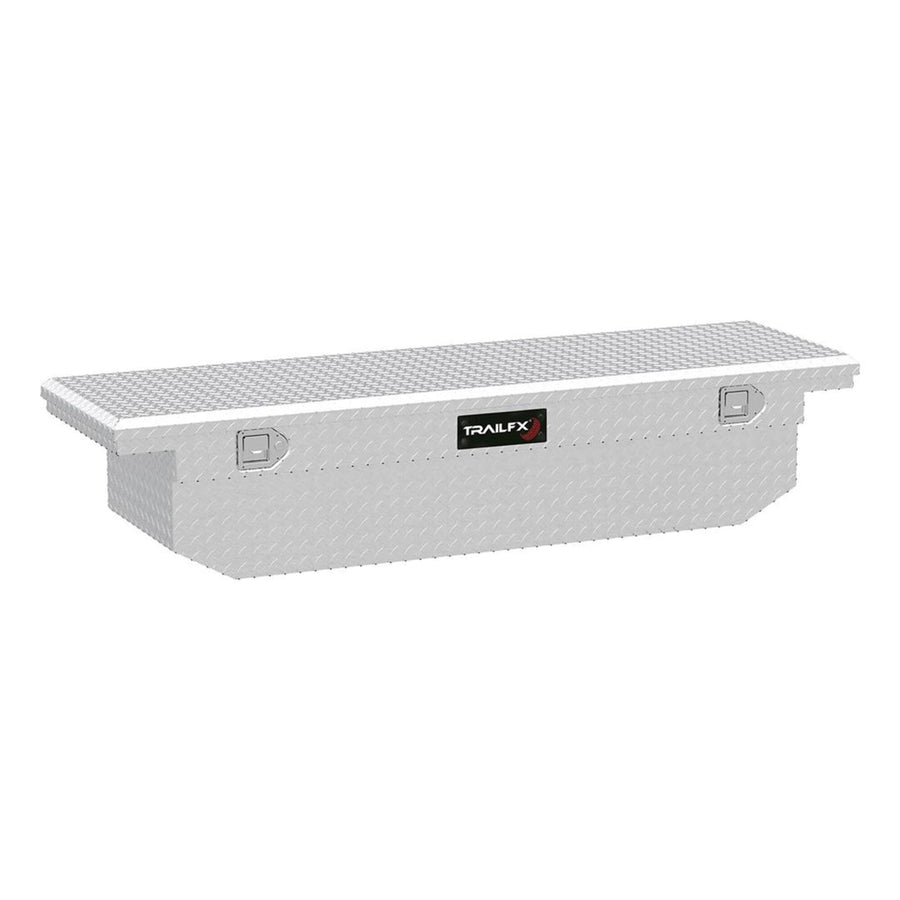 TrailFX Crossover Tool Box Low Profile Single Lid With Struts Diamond Tread Bright Polished 16 Gauge Aluminum 8.4 Cubic Foot Capacity With Plastic Tray TrailFX 120701